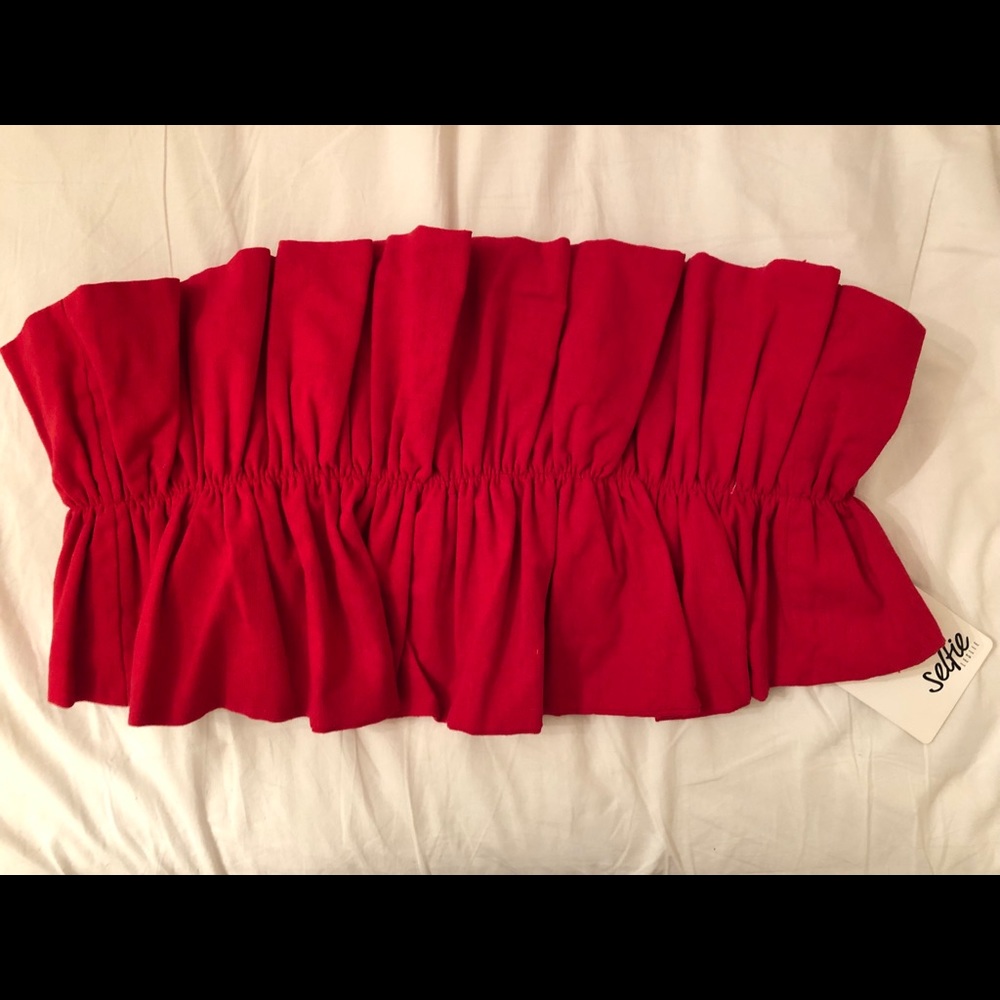 Red Ruffle Bandeau Tie Top